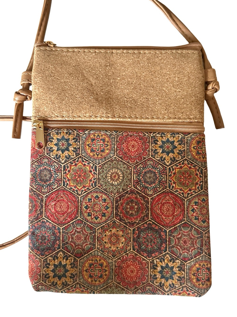 Cork Crossbody Phone Bag Boho Mosaic Tile Print Small Purse Adjustable Strap - Picture 2 of 4